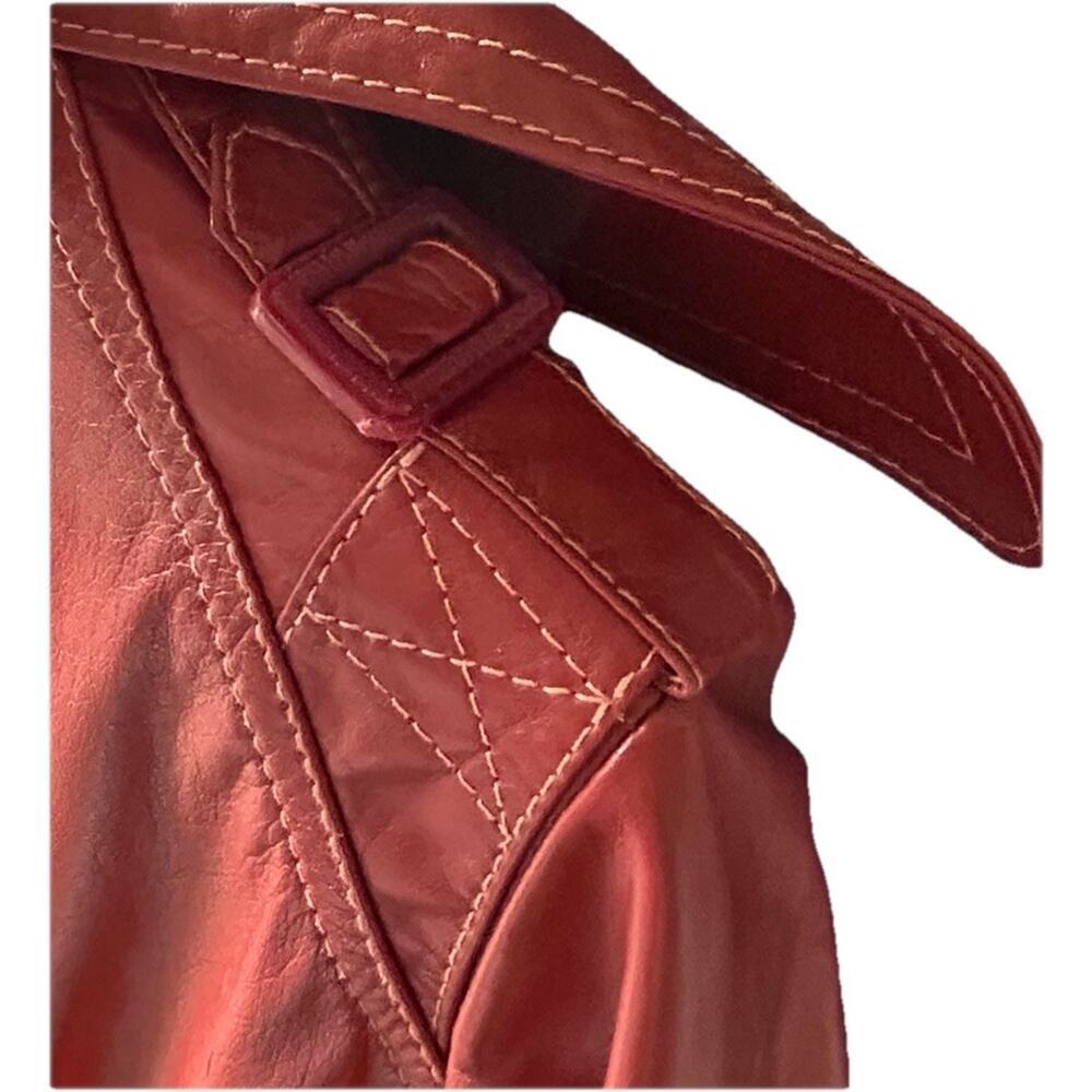 VTG 70s Sears JR Bazaar Leather Trench Coat Women's 7 Rust Red Retro Chic Disco - Picture 15 of 16